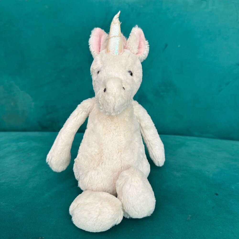Jellycat London Bashful Unicorn Plush White Pink Stuffed Animal Soft Small 12”